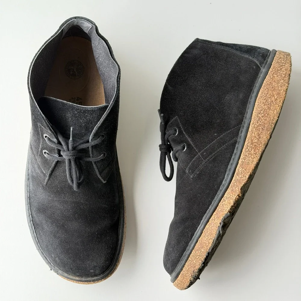 Birkenstock Dundee Plus Chukka Boots Mens 45 Black Suede Cork Sole Lace Up Shoes